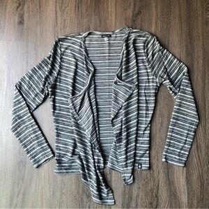 Smartwool Open Front Cardigan Women’s S Black Grey Stripes Outdoor Merino Wool